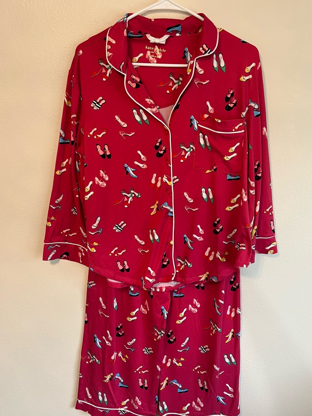 KATE SPADE ♠️ Pink Multicolor Shoe-Print Pajama 2 piece Set Size Small 👠